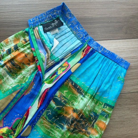 Vintage Blue Yellow Green Pink Colorful Printed High Waisted Midi Skirt - Picture 9 of 12